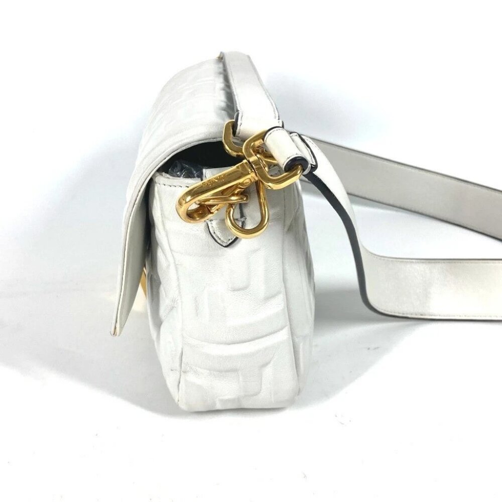 FENDI 8BR600 Zucca Mamma Baguette Shoulder 2WAY Bag Shoulder Bag Leather White - Picture 7 of 16